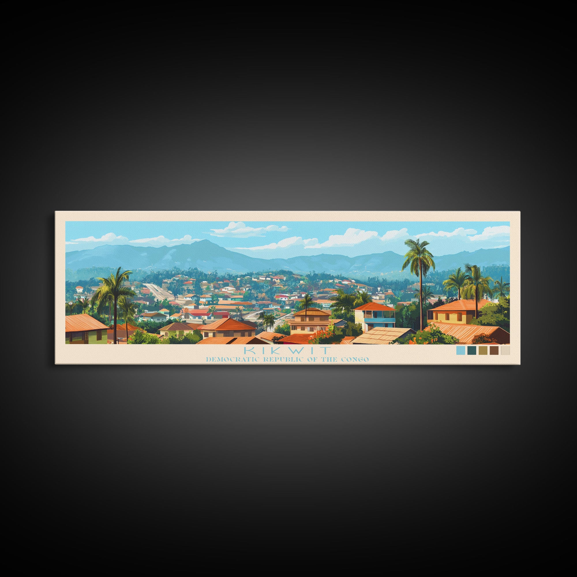 Panoramic Travel Poster Kikwit, Congo Canvas Print, Kikwit, Congo Painting, Congo Art, Kikwit Travel Art, Guest Room Painting