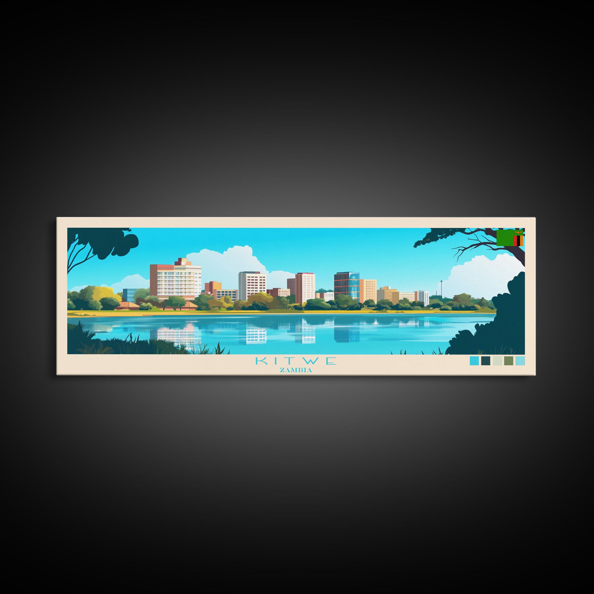Kitwe, Zambia Panoramic Travel Poster Canvas Print, Kitwe, Zambia Painting, Zambia Art, Kitwe Panoramic Travel Art, Travel Painting