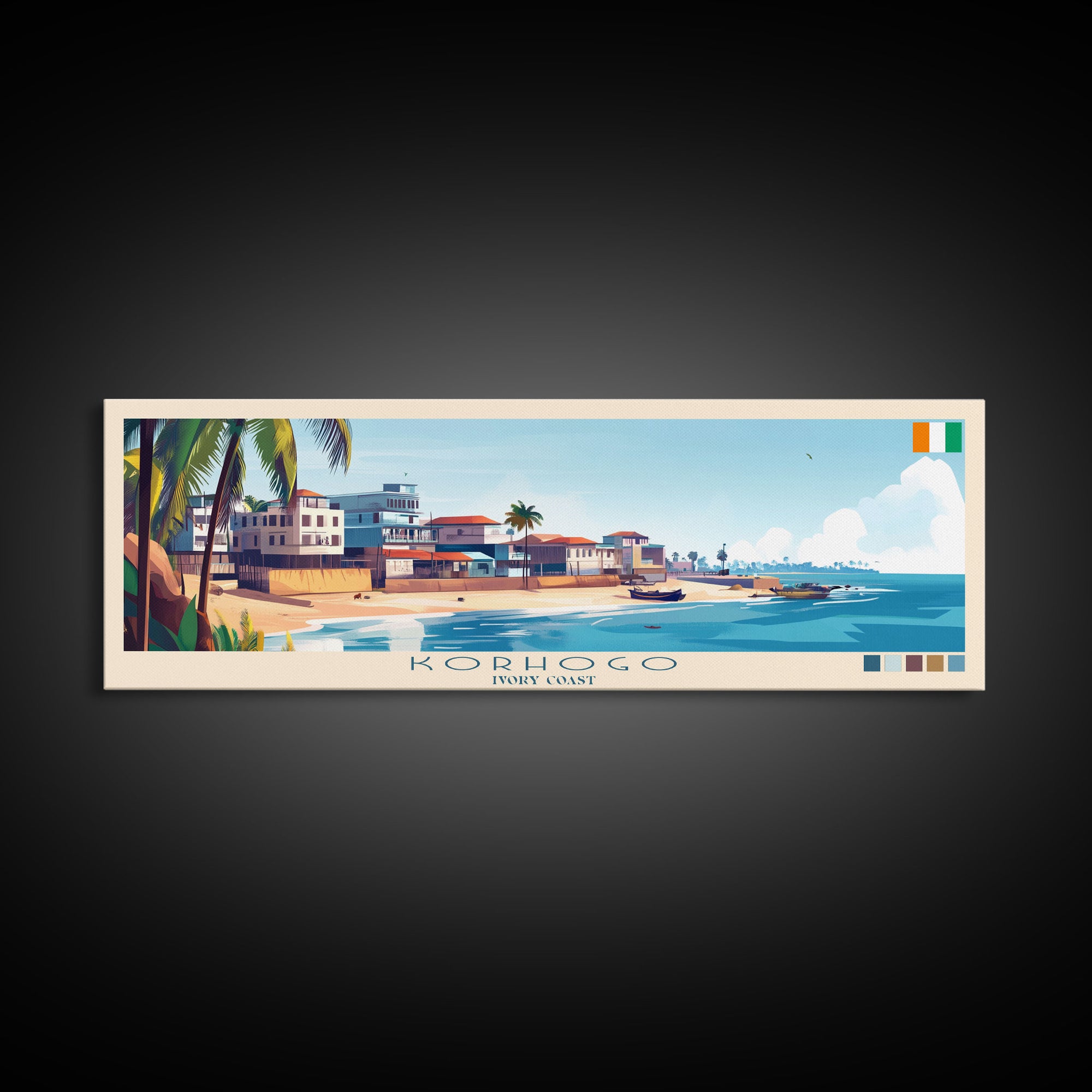 Korhogo, Ivory Coast Panoramic Travel Poster Canvas Print, Korhogo, Ivory Coast Painting, Ivory Coast Art, Korhogo Travel Art, Living Room Painting