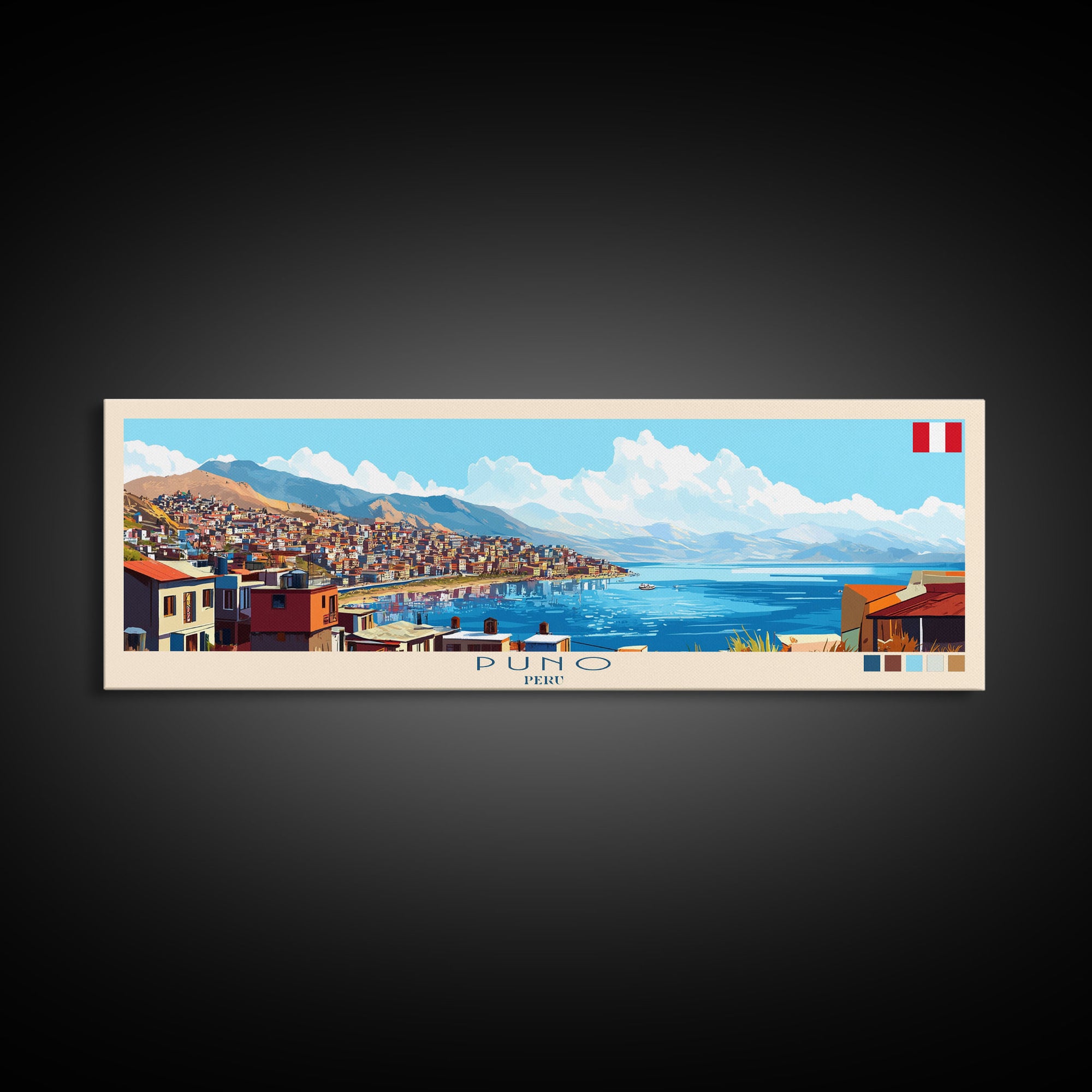 Panoramic Travel Poster Puno, Peru Canvas Print, Puno, Peru Painting, Peru Art, Puno Travel Art, Guest Room Painting