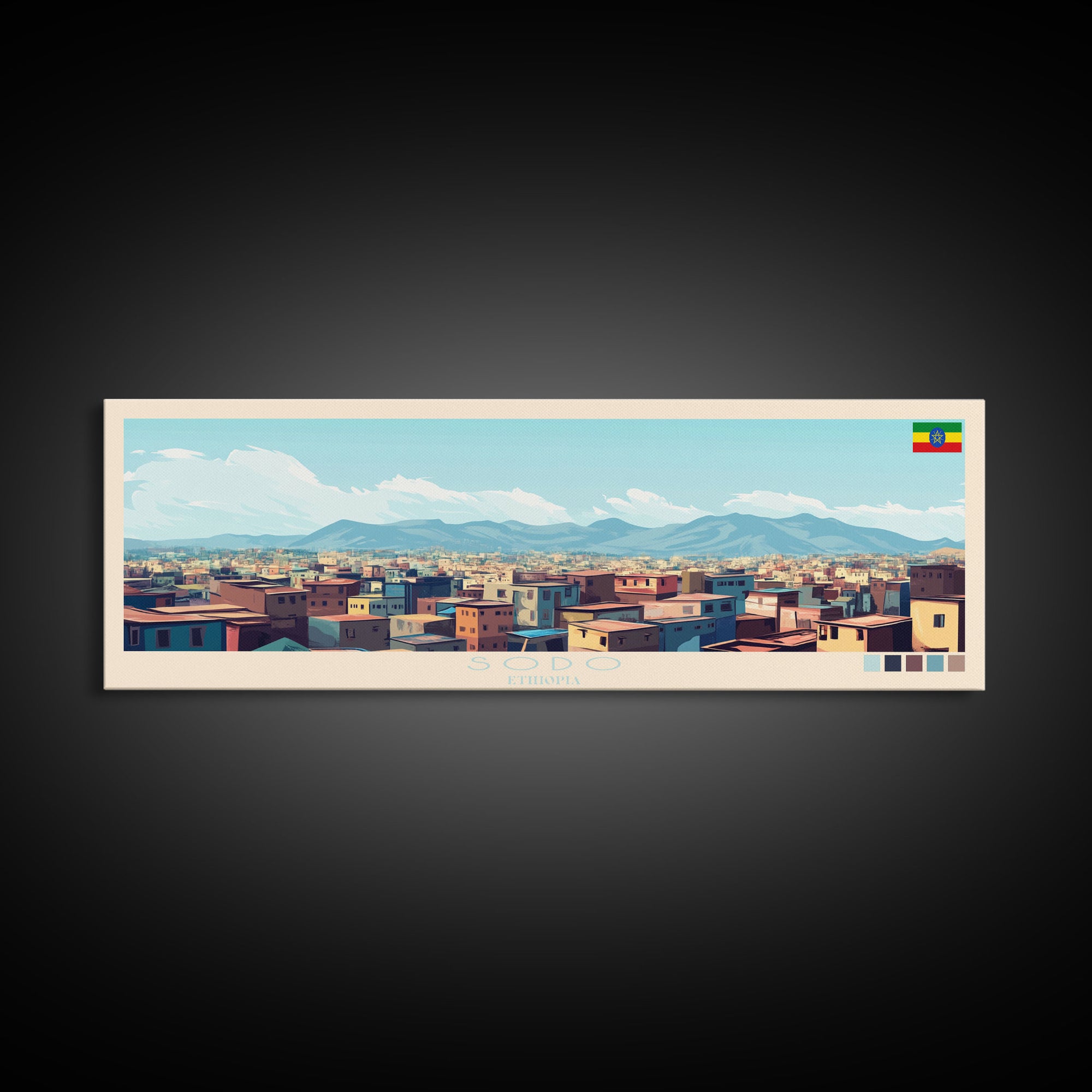 Sodo, Ethiopia Panoramic Travel Poster Canvas Print, Sodo, Ethiopia Painting, Ethiopia Art, Sodo Panoramic Travel Art, Travel Painting
