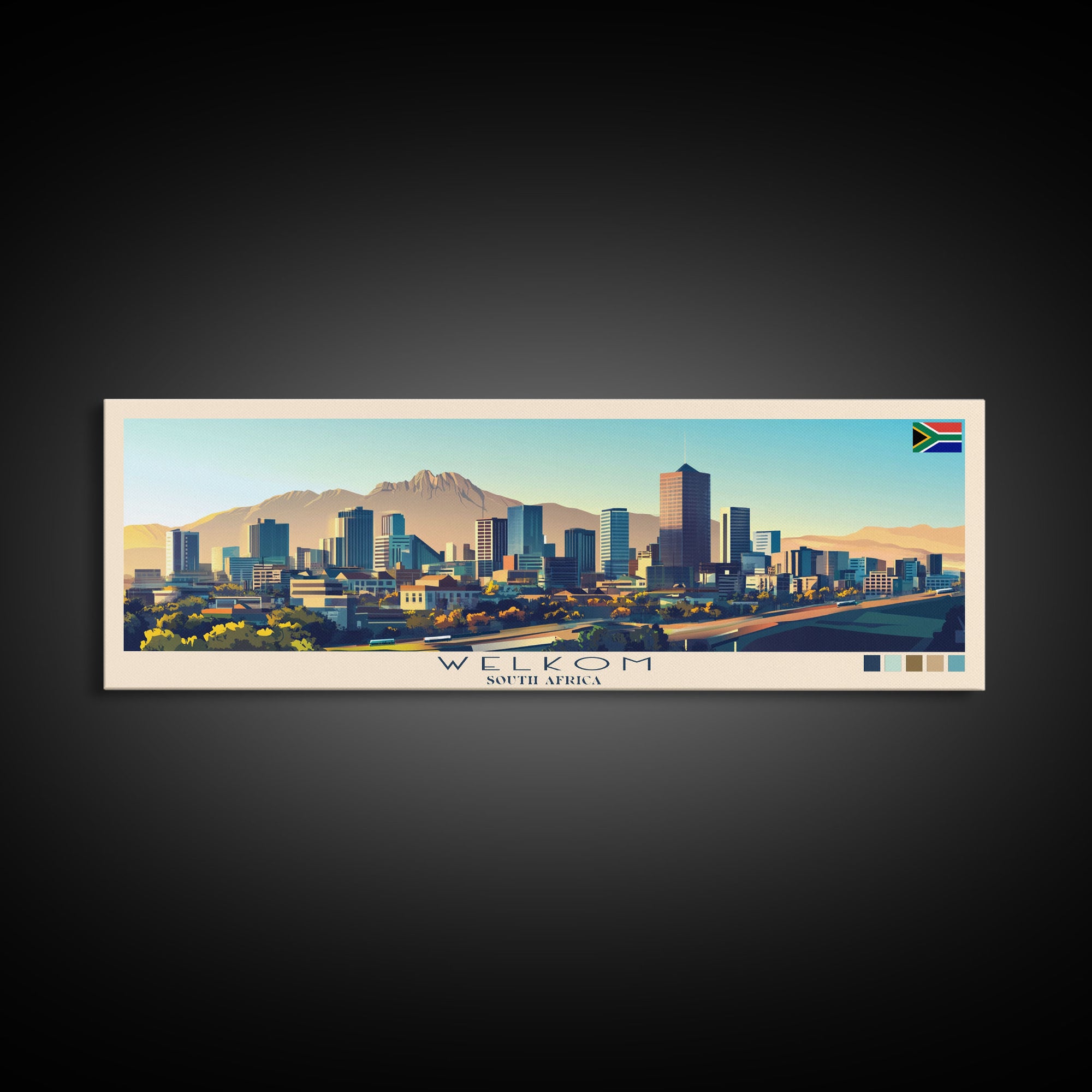 Panoramic Travel Poster Welkom, South Africa Canvas Print, Welkom, South Africa Painting, South Africa Art, Welkom Travel Art, Guest Room Painting