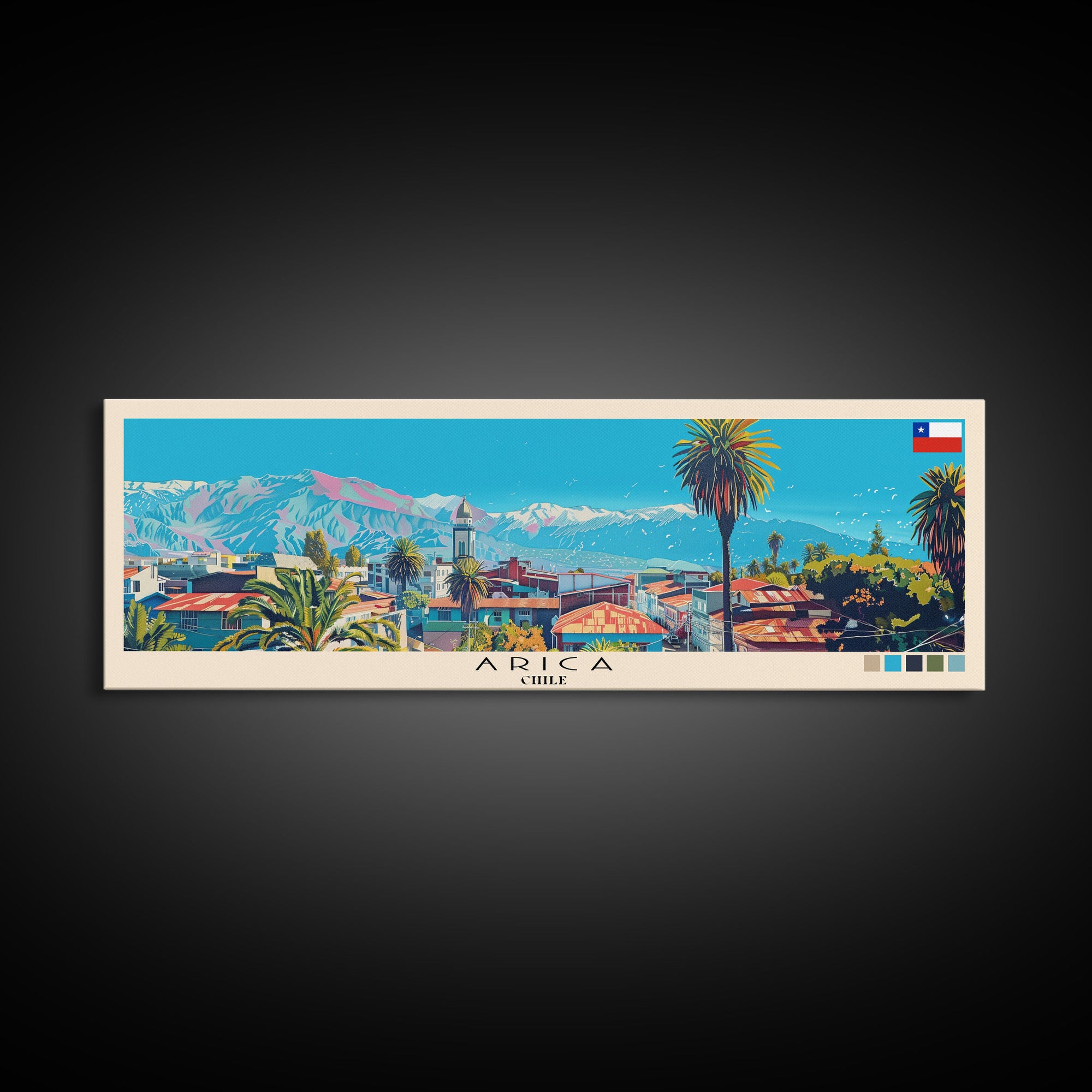 Arica, Chile Panoramic Canvas Print, Arica, Chile Painting, Chile Art, Arica Travel Poster, Travel Art, Guest Room Painting