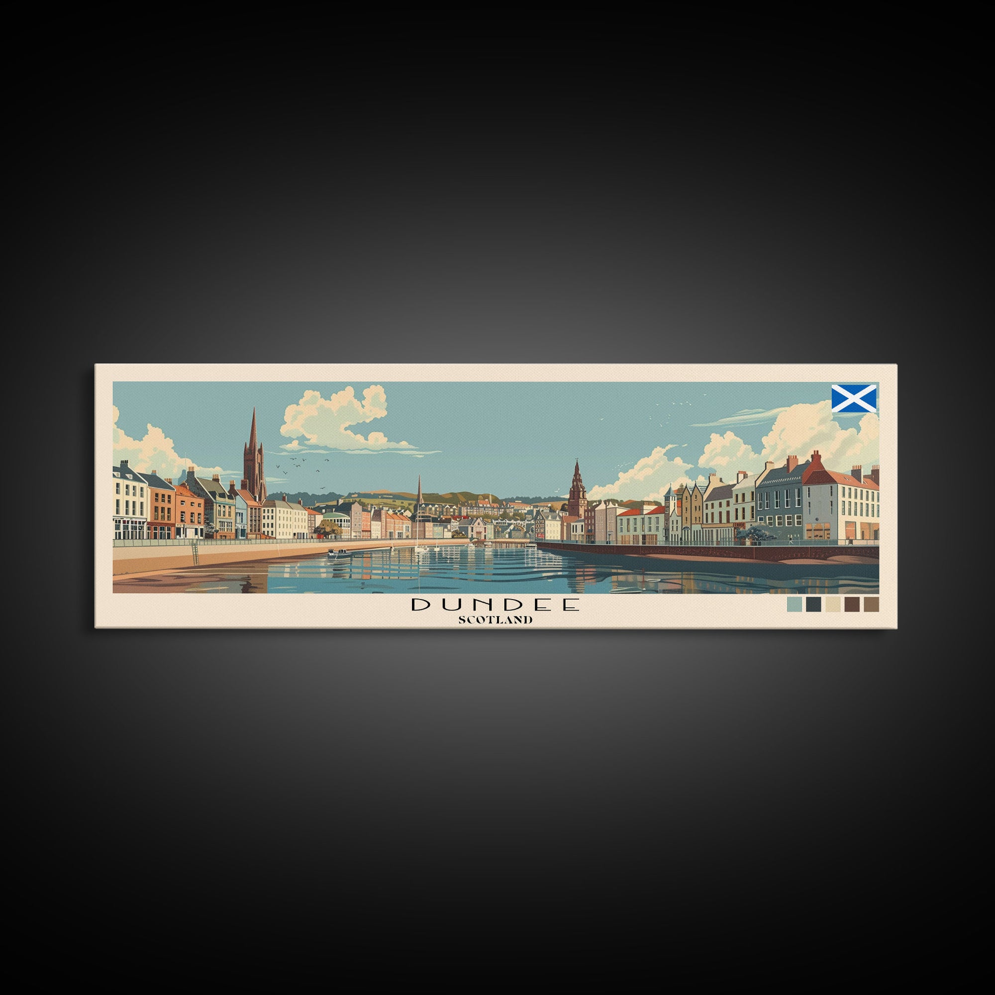 Dundee, Scotland Panoramic Canvas Print, Dundee, Scotland Painting, Scotland Art, Dundee Travel Poster, Travel Art, Vacation Gift