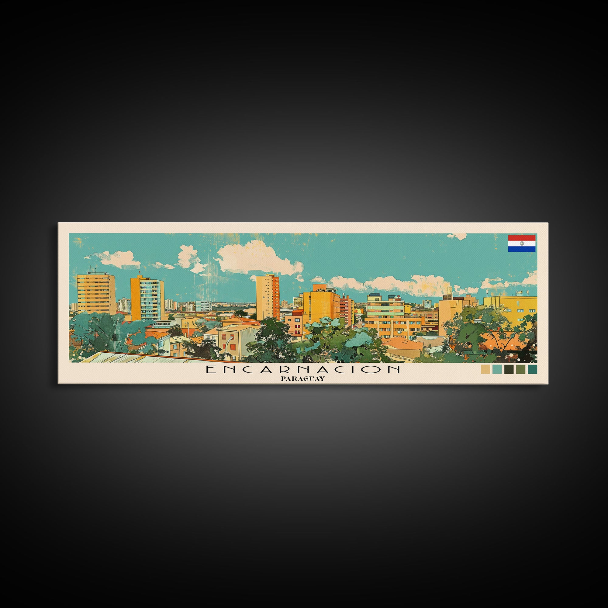 Encarnacion, Paraguay Panoramic Canvas Print, Encarnacion, Paraguay Painting, Paraguay Art, Encarnacion Travel Poster, Travel Art, Housewarming Gift
