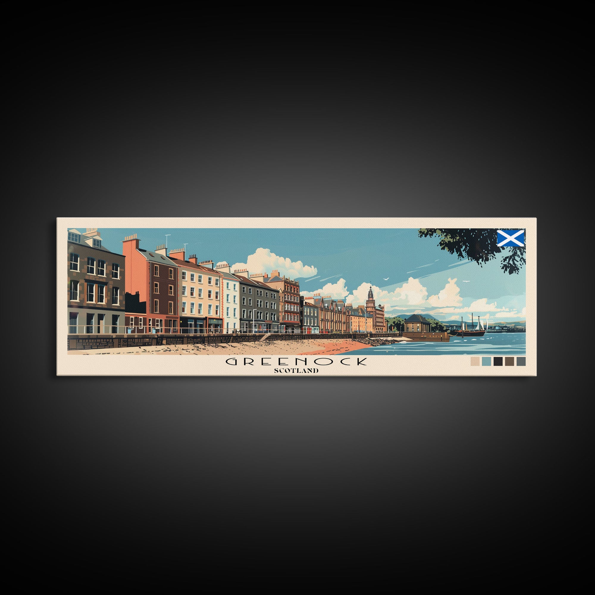 Greenock, Scotland Panoramic Canvas Print, Greenock, Scotland Painting, Scotland Art, Greenock Travel Poster, Travel Art, Guest Room Painting
