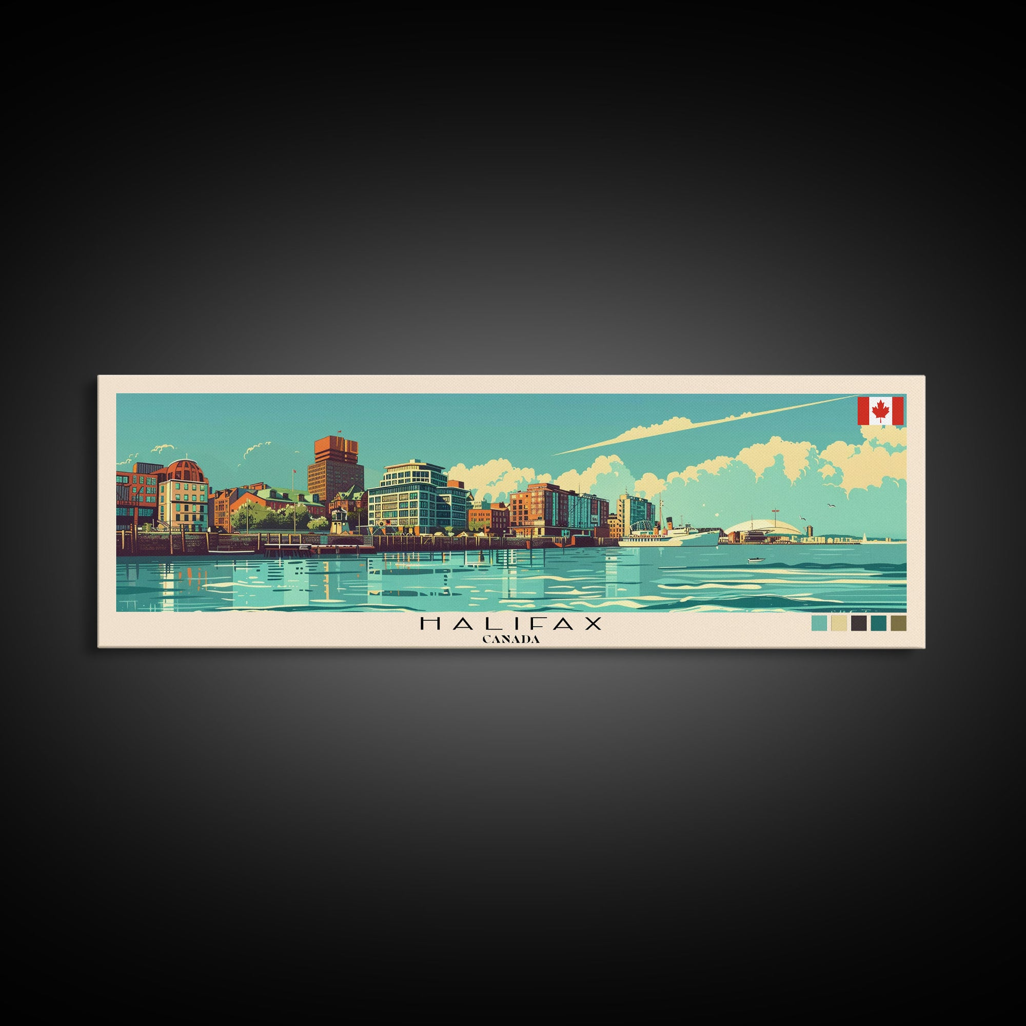 Halifax, Canada Panoramic Canvas Print, Halifax, Canada Painting, Canada Art, Halifax Travel Poster, Travel Art, Vacation Gift