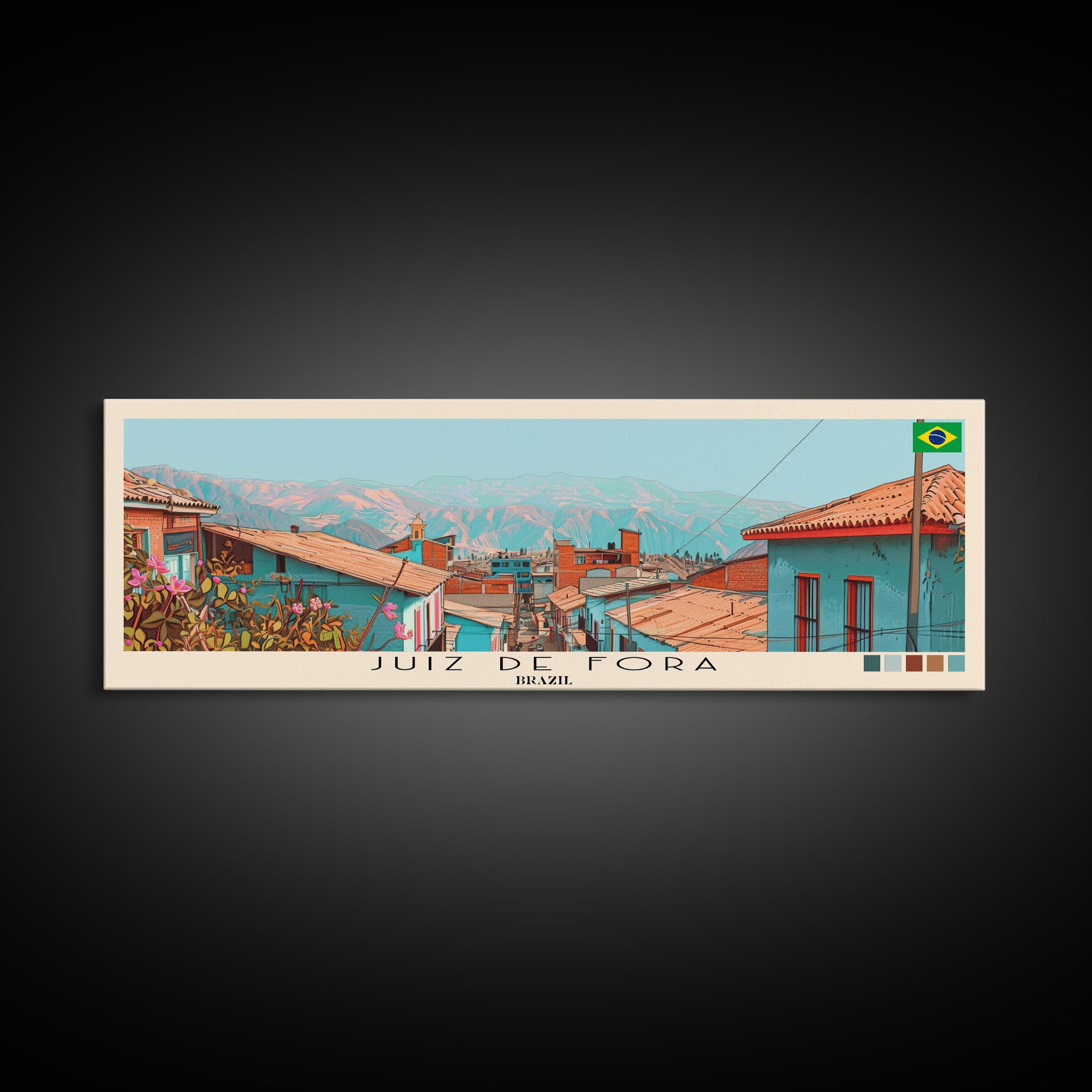 Juiz de Fora, Brazil Panoramic Canvas Print, Juiz de Fora, Brazil Painting, Brazil Art, Juiz de Fora Travel Poster, Travel Art, Housewarming Gift