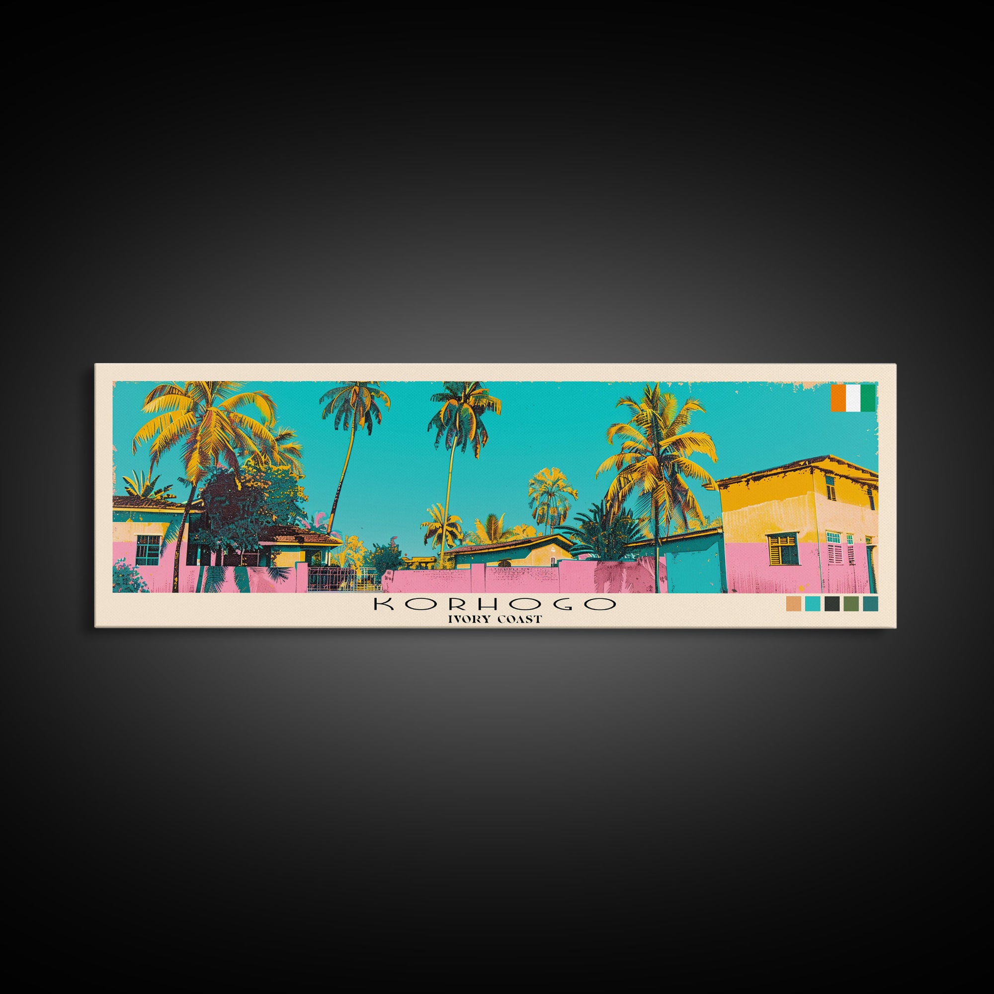 Korhogo, Ivory Coast Panoramic Canvas Print, Korhogo, Ivory Coast Painting, Ivory Coast Art, Korhogo Travel Poster, Travel Art, Vacation Gift