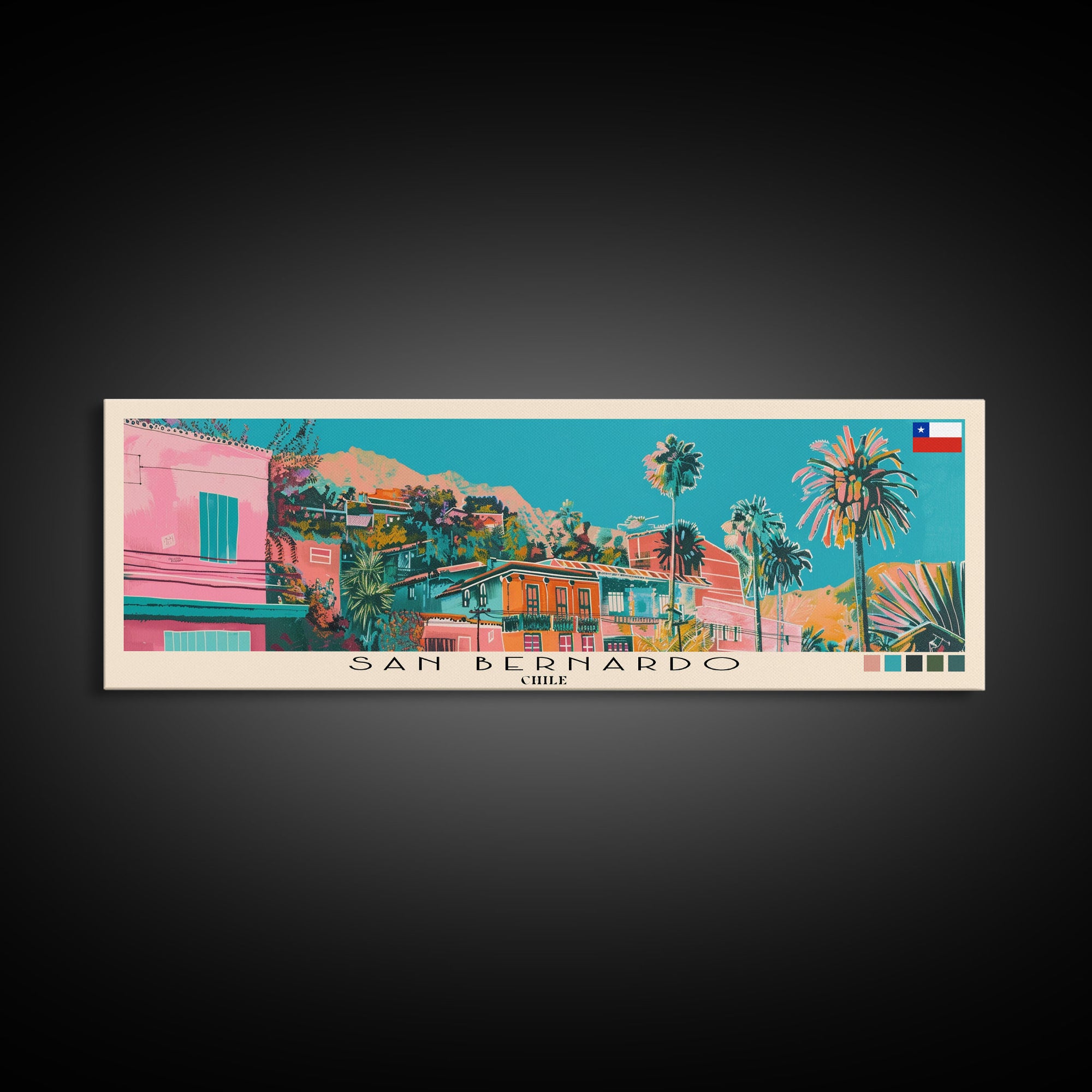 San Bernardo, Chile Panoramic Canvas Print, San Bernardo, Chile Painting, Chile Art, San Bernardo Travel Poster, Travel Art, Vacation Gift