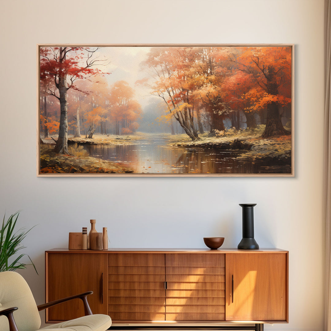 Beautiful Fall Landscape Painting Framed Canvas Print, Fall Decor, Thanksgiving Decor, Autumn Decor, Home Decor, Fall Decorations