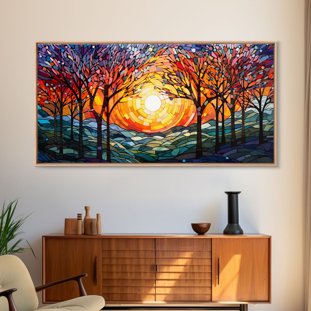 Colorful Mosaic Painting, Thanksgiving Decor, Stained Glass Canvas Print, Norse Mythology Inspired, Fall Centerpiece Art, Autumn Decor