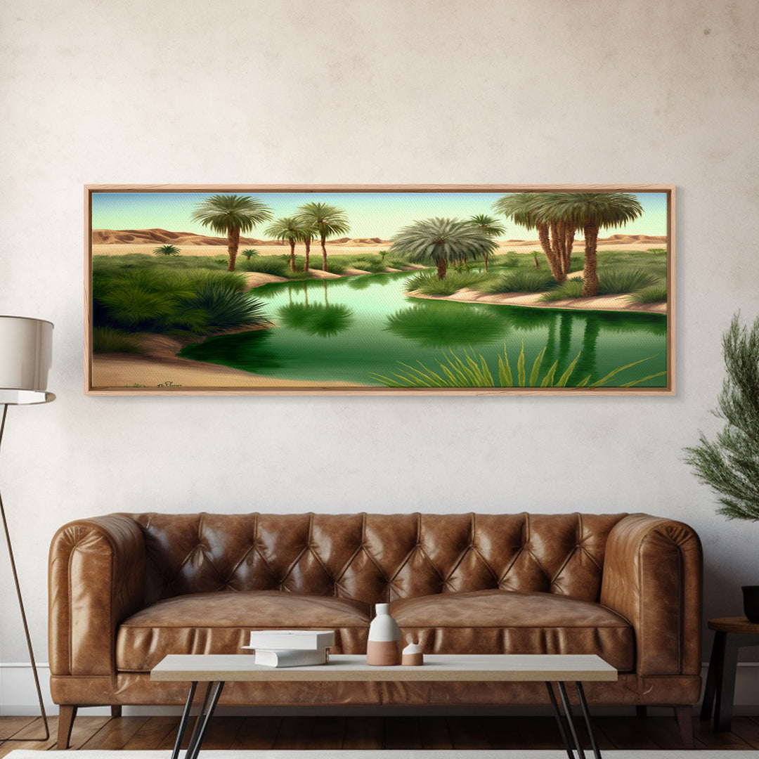 Desert Oasis Watercolor Landscape Canvas Print - Perfect for Living Room, Bedroom, Panoramic Extra Wide Format Art