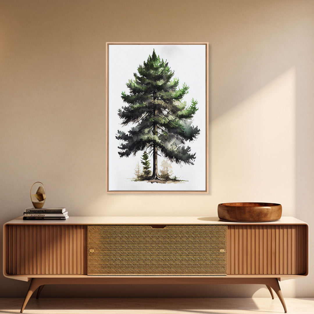 Pine Tree Watercolor Wall Art Canvas Print - Vibrant Colorful Nature Scene Artwork, lakehouse art