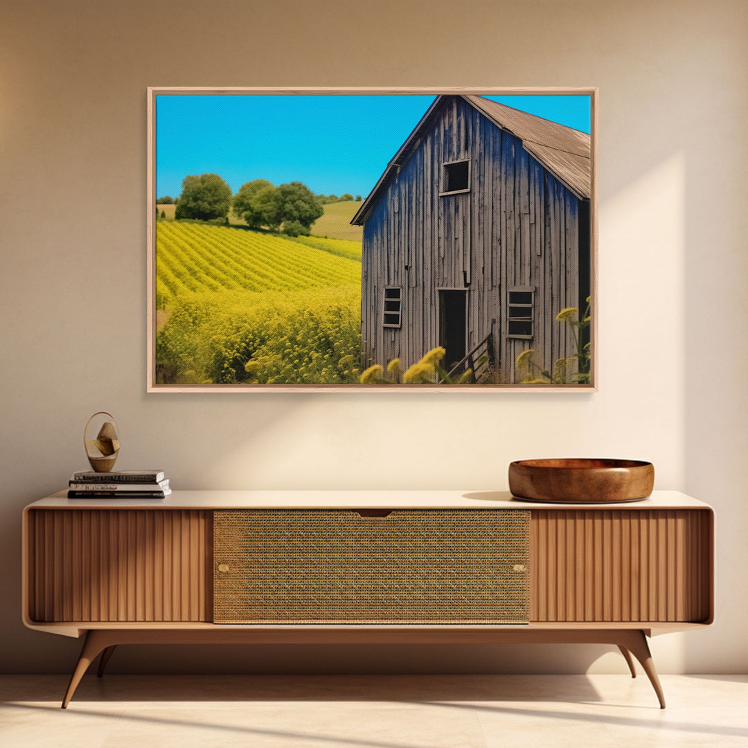 Liminal Spaces, Abandoned Barn Canvas Print, Rustic / Minimalist Cottagecore Wall Art, Framed Canvas Print, Dilapidated Barn Art