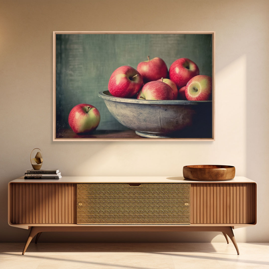 Primitive Vintage Kitchen Art Print, Farmhouse Country Kitchen Decor, Apples Print, Picture of Apples in Bowl for Kitchen Decor, Original