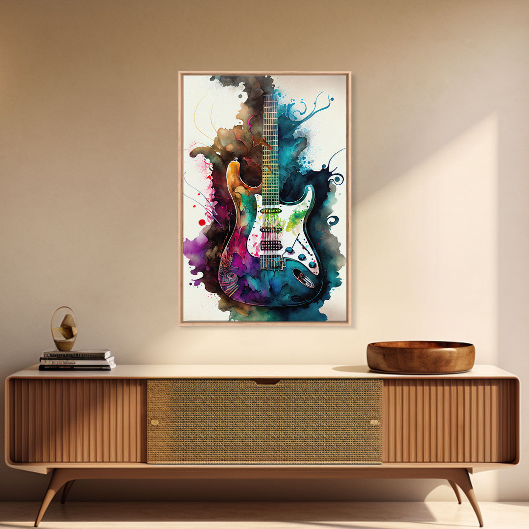 Electric Color Explosion Guitar Painting for Wall Decor, Vintage Guitar Lover Gift for Musical Wall Decor, Guitar Artwork Gift for Men