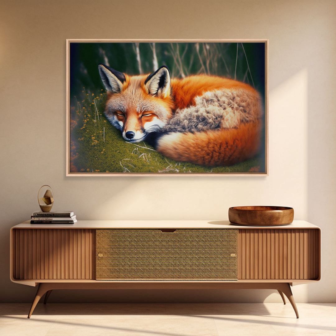 Sleeping fox Framed Canvas Wall Art, Canvas Print Decor for Home & Office Decoration Canvas Ready to Hang