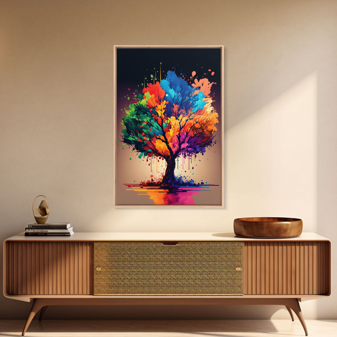 Abstract Tree Watercolor Canvas Print, Splatter Art, Blooming Colorful Tree On Canvas, Original Plant Floral Artwork, Landscape Bohemian Art