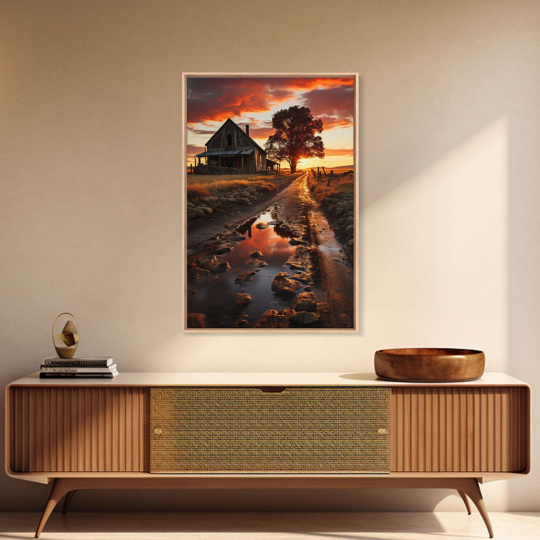 Country Lane Sunset Canvas Print, Country Roads, Dirt Road Art, Primitive Decor
