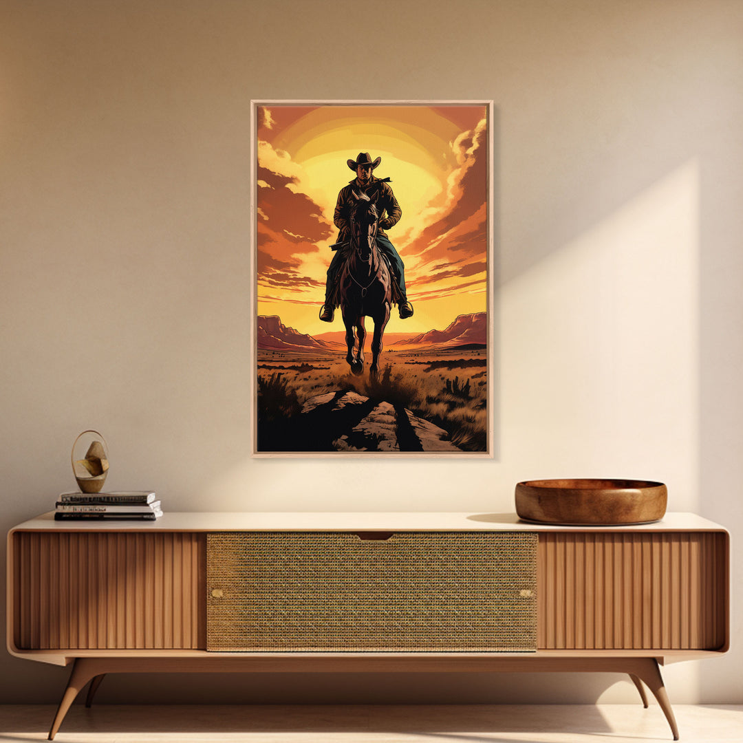 Cowboy Wall Decor, 12x18 Art Print, Equestrian Wall Art, Western Decor, Southwestern Art, Wild West Painting Wall Art, Framed Canvas Print