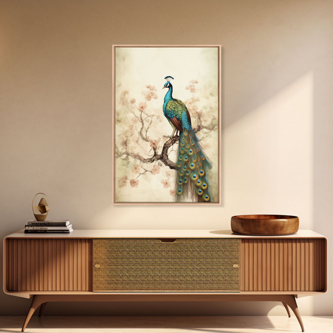 peacock wall art | peacock art print | boho wall art | peacock poster | mid century modern art | home office wall art | Farmhouse Canvas Art