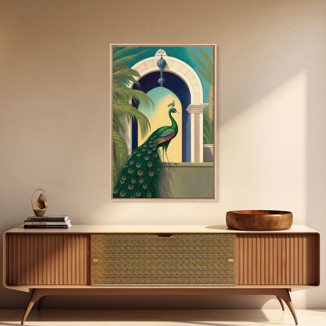 Watercolor Painting Canvas Print of a Colorful Peacock, Framed Canvas Print, Living Room Wall Decor