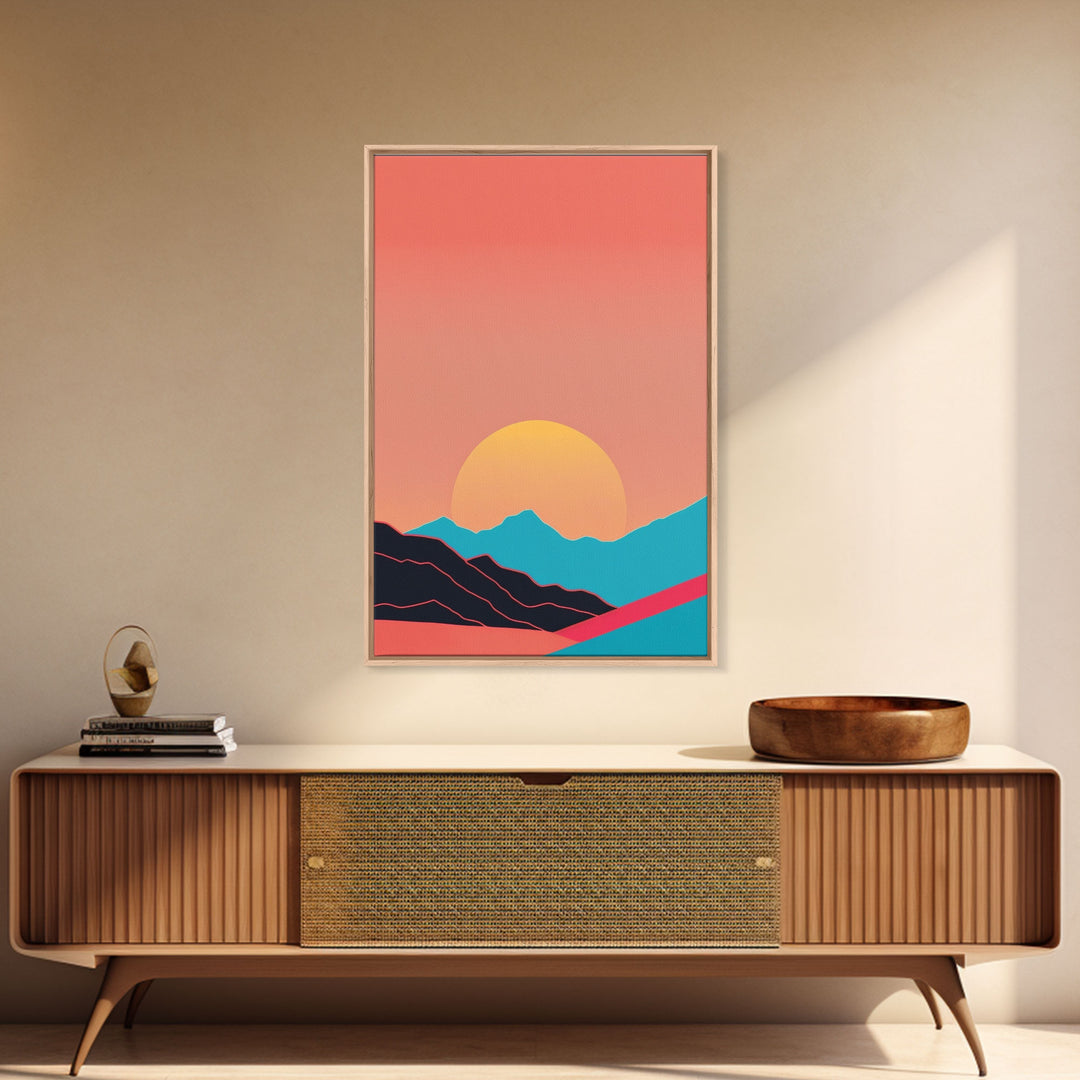 Peach Sunset, Framed Canvas Print, Minimalist Art Deco Inspired Wall Art