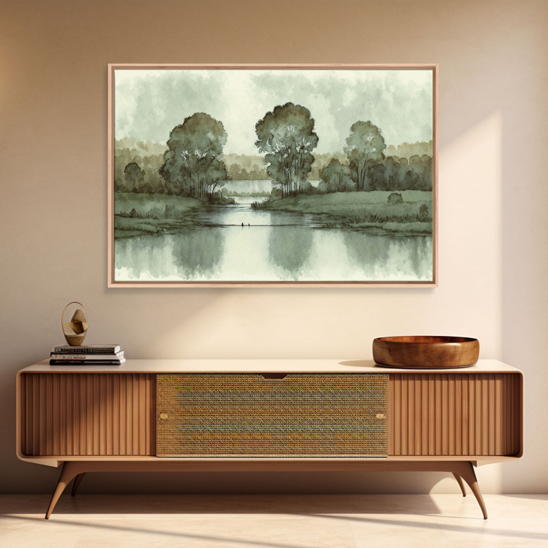 Vintage Landscape Wall Art Print, Nature Framed Large Gallery Art, Minimalist Art Ready to Hang, With Hangers, Muted Farmhouse Art