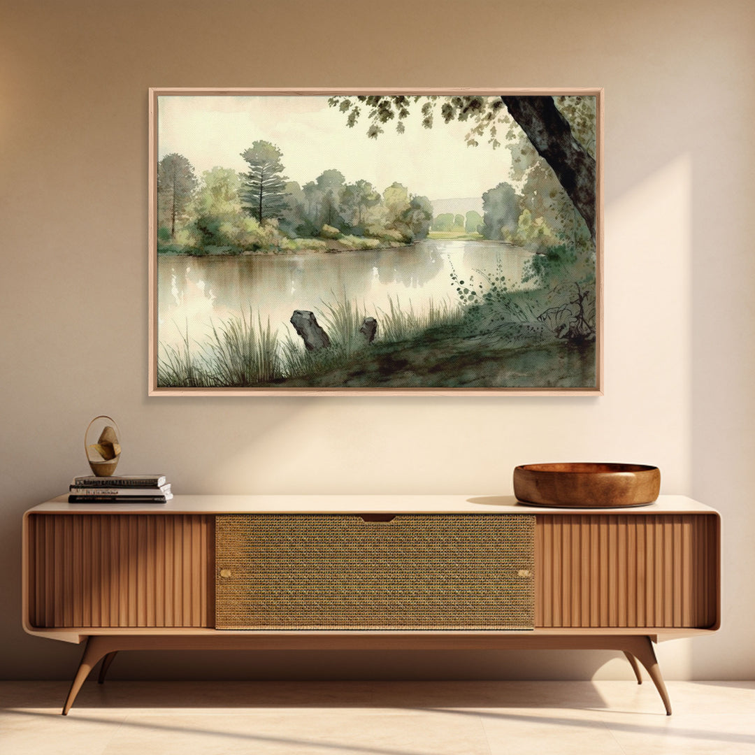 Retro Rustic Boho Style Vintage Landscape Wall Art Canvas Print, Sketch Natural Framed Large Gallery Art, Minimalist Art Ready to Hang