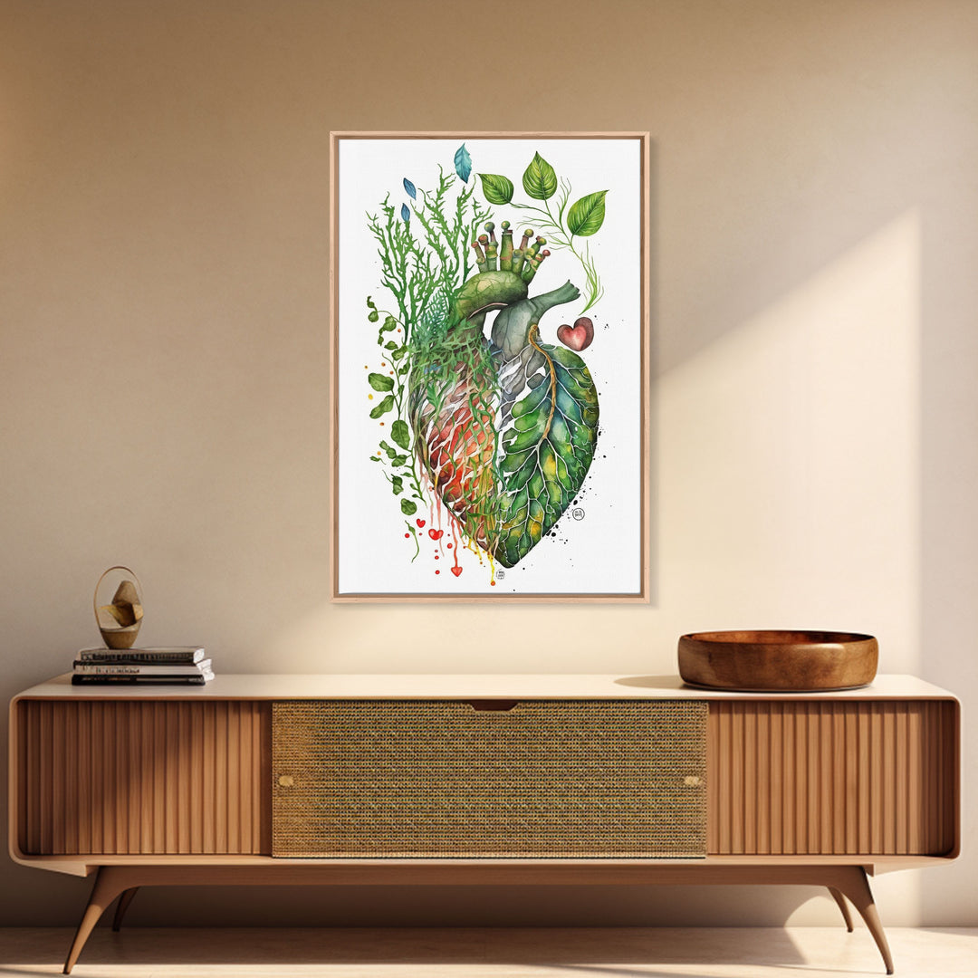 Florapunk Heart, Anatomical Heart Painting Canvas Print, Watercolor Heart, Human Heart, Pond Heart, Marsh Painting, Waterlily, Lily pads