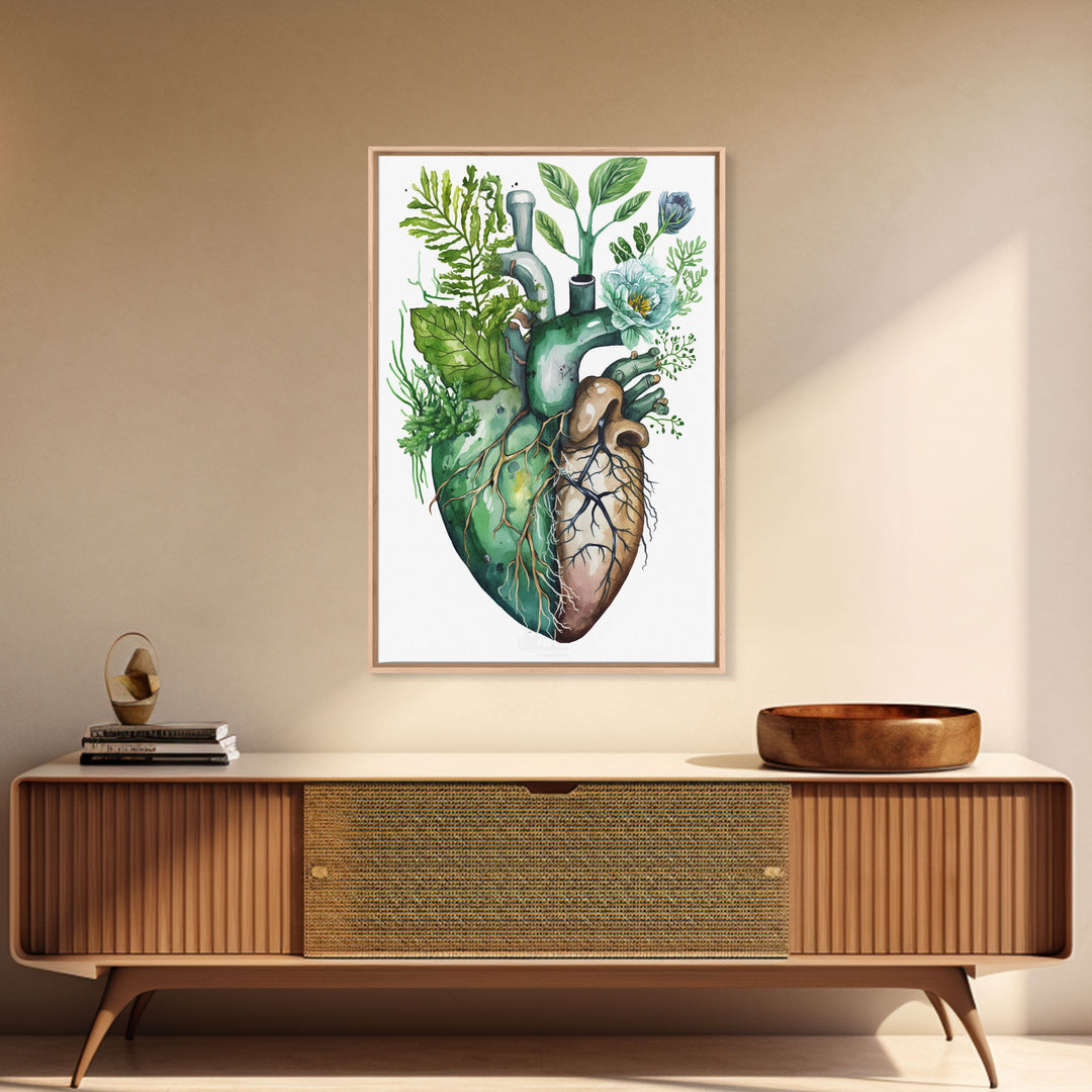 Florapunk Heart, Anatomical Heart Painting Canvas Print, Watercolor Heart, Human Heart, Pond Heart, Marsh Painting, Waterlily, Lily pads