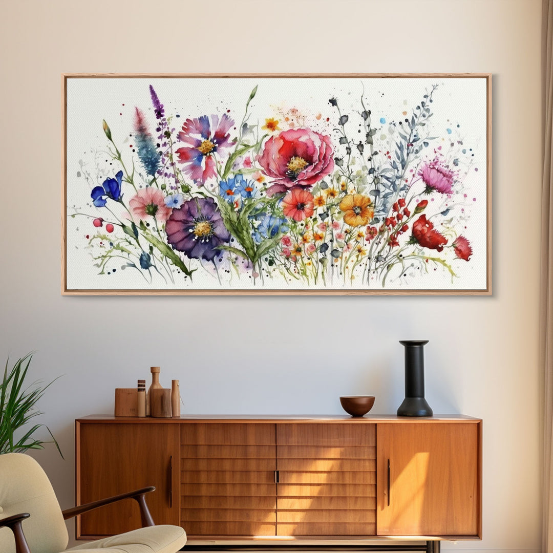 Wall Art Wildflower Watercolors, Colorful Floral Prints, Framed Canvas Print, Original Watercolor Painting Print, Mother's Day