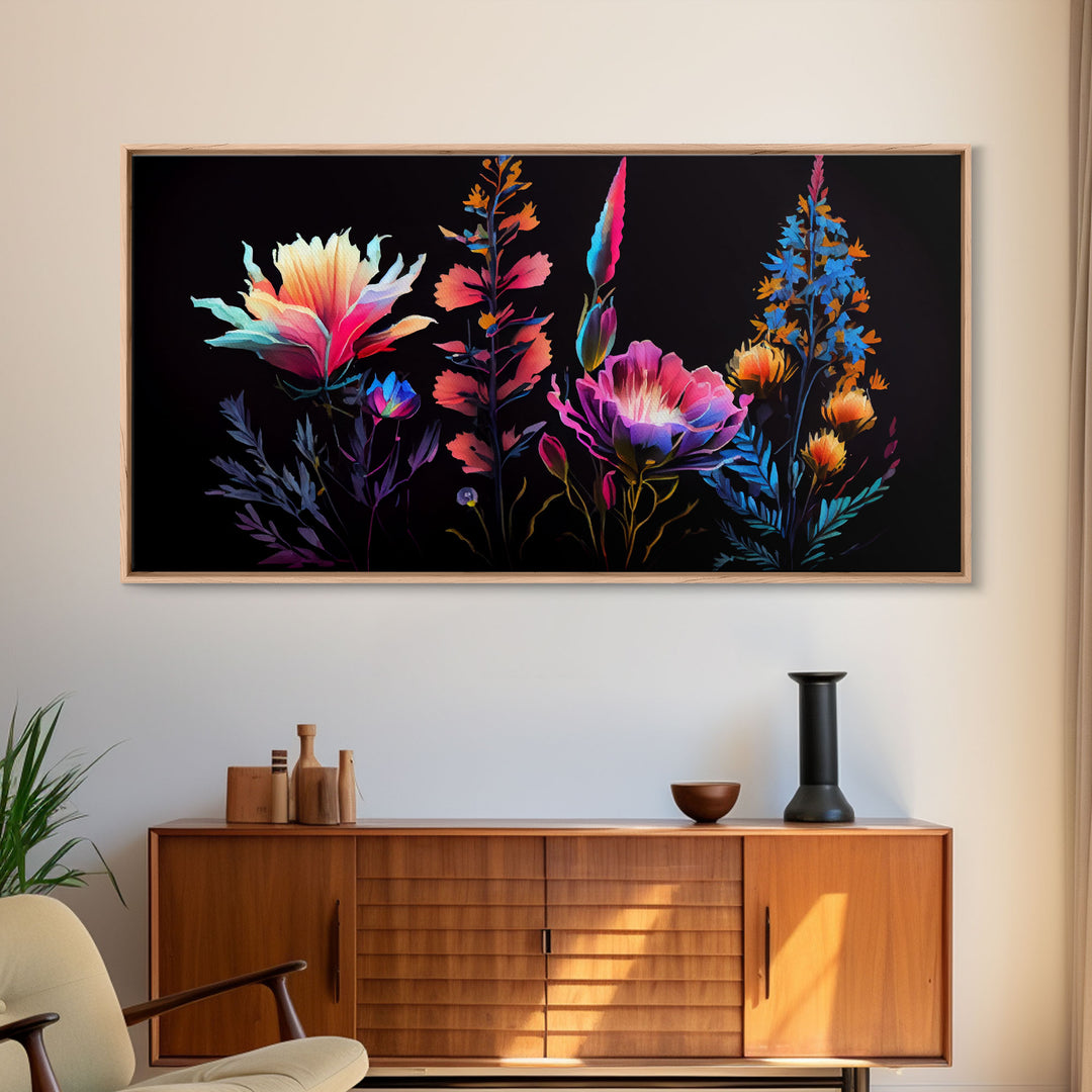 Colorful Floral Wall Art, Mother's Day Gift, Gift For Mom, Black background, Wild Flowers, Nature Art, Rustic Farmhouse Art, Minimalist Deco