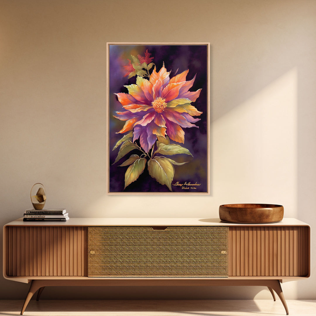 Vintage Style Flower / Botanical Painting Print / Framed Canvas Print / Beautiful Floral Decor / Boho Style Flower Art / Minimalist Painting