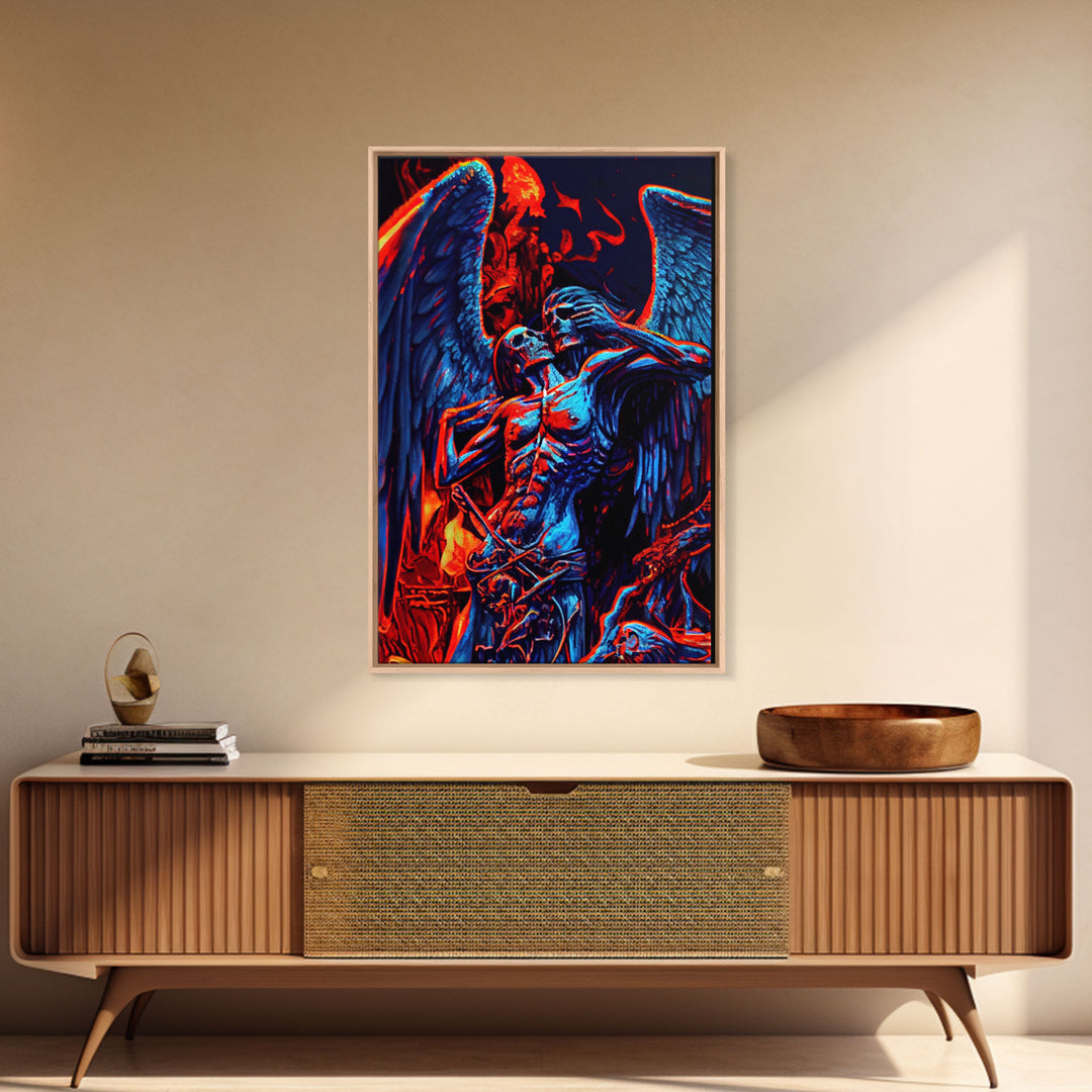 Gothic Angel, Horror Decor, Framed Canvas Print, Fallen Angel