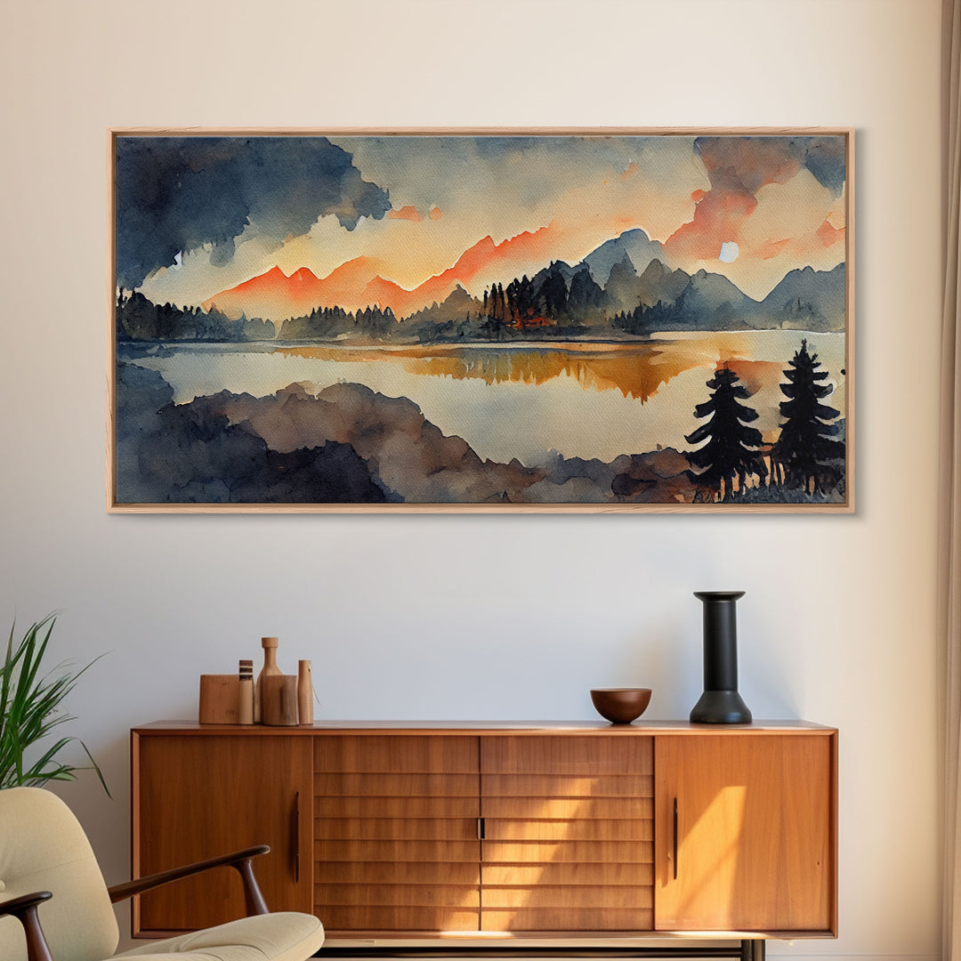 Watercolor painting of a forest fire, canvas print, landscape art