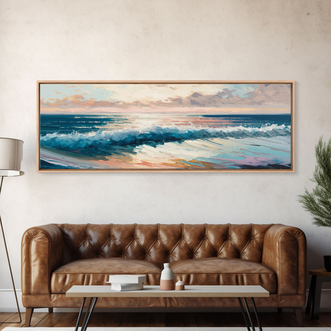 Panoramic Ocean Beach canvas prints Sea landscape Nautical photo Coastal canvas print Sea wave canvas Extra large wall art Ready to hang