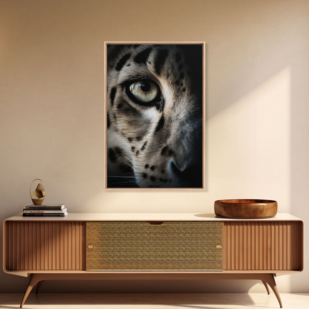 Snow Leopard Photography Art, Framed Canvas Print, Predator Art, Big Cat Art