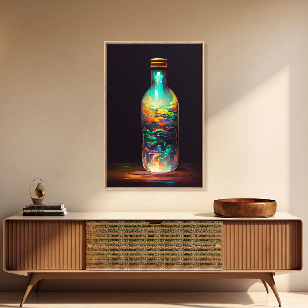 Miniature world in a bottle canvas print, high fantasy wall art, magical wall art, ready to hang wall art