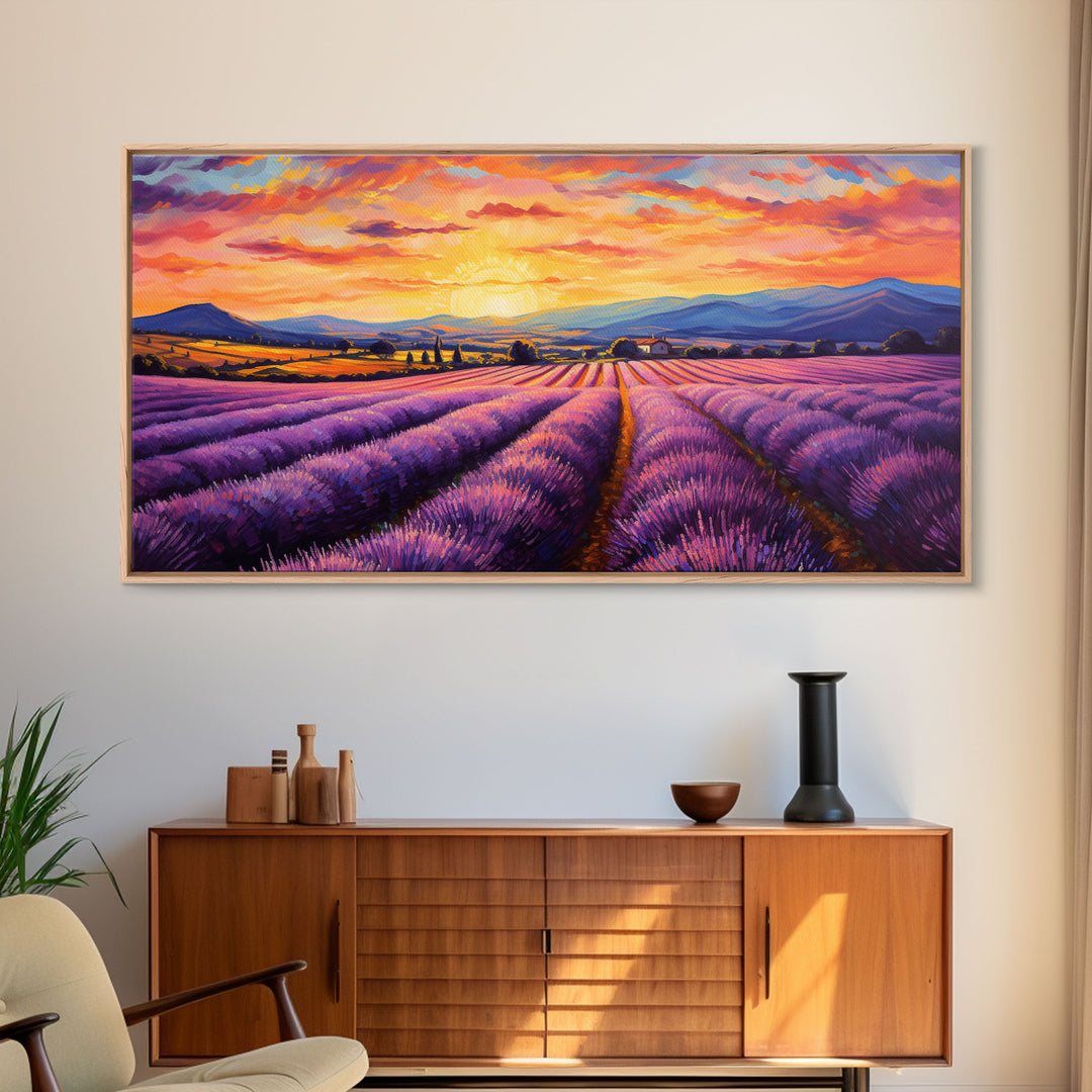Lavender Fields, Framed Canvas Print, Purple Art, Southwestern Decor, Farmhouse Art, Centerpiece Art, Digital Wall Art, Landacape Painting
