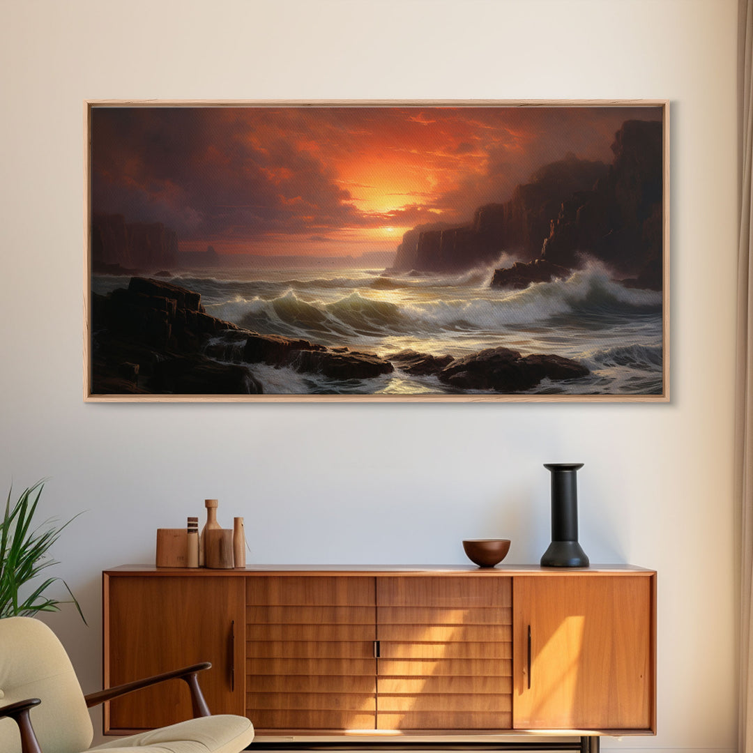 Beautiful Seascape Painting Canvas Print, Landscape Oil Painting, Minimalist Modern Art, Canvas Painting, Framed Wall Art Print