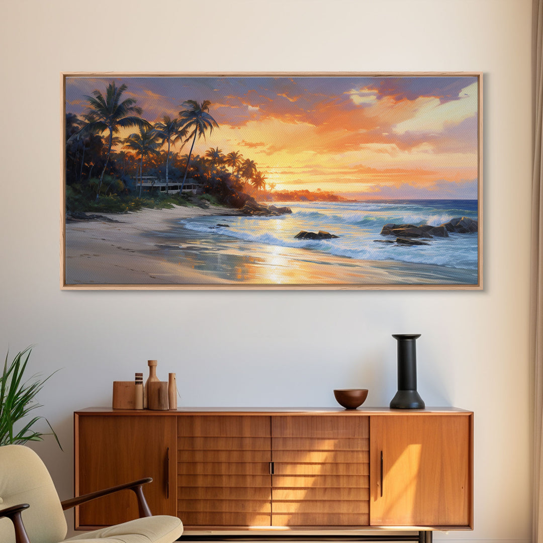 The Beach At Sunset, Tropical Art, Green Wall Art, Boho Home Decor, New Home Gifts, Farmhouse Decor, Midcentury, Beachhouse Art, Travel Art
