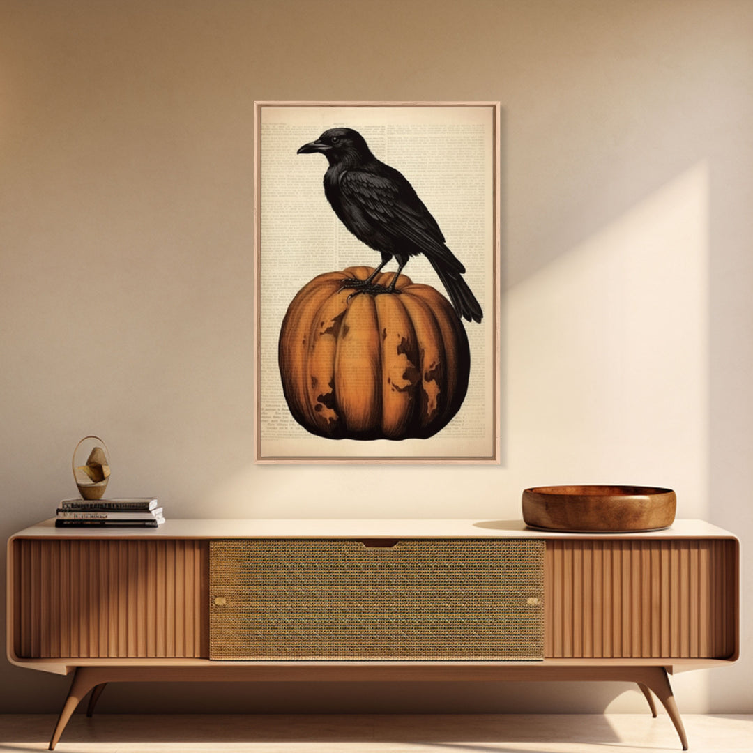 Vintage Halloween Prints, Halloween Decor, Crow / Raven Wall Art, Vintage Art Print Funny Halloween Print Art Vintage Raven Pumpkin Art