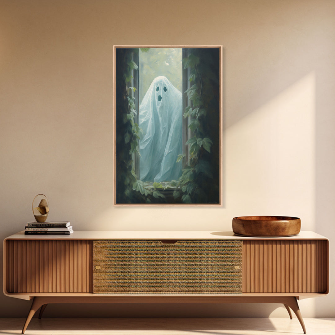 The Ghost In The Window, Vintage Canvas, Art Canvas Print, Dark Academia, Haunting Ghost, Halloween Decor, Spooky Gothic Decor