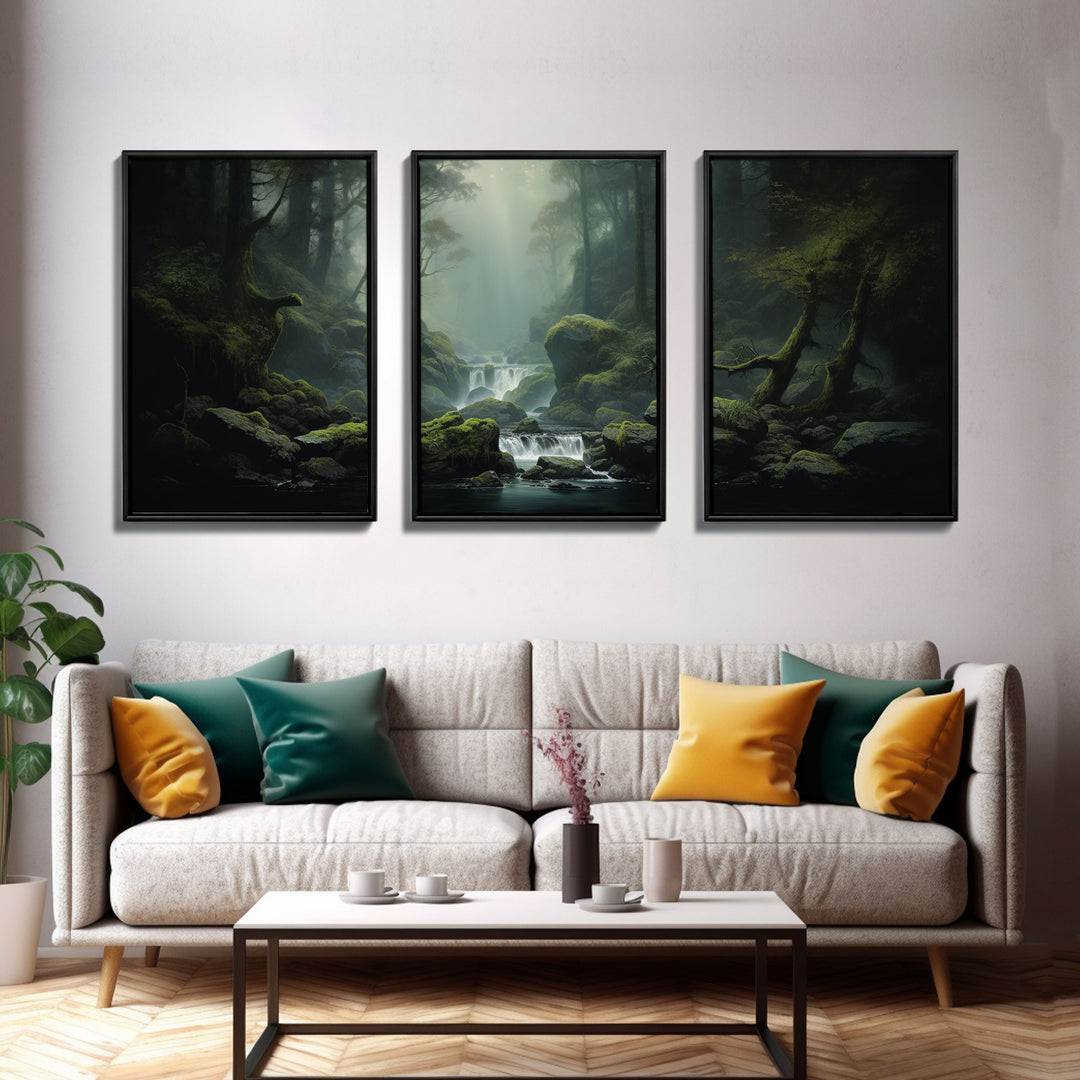 Framed Canvas Wall Art Set of 3 Green Tropical Jungle Floral Botanical Watercolor Painting Prints Modern Art Emerald Green Wall Decor