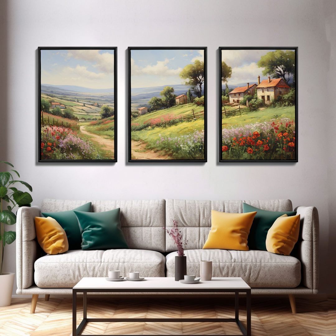 French Country Gallery Wall Art Set | Vintage Living Room Decor | Collection of 3 | French Countryside | Minimalist Farmhouse Decor