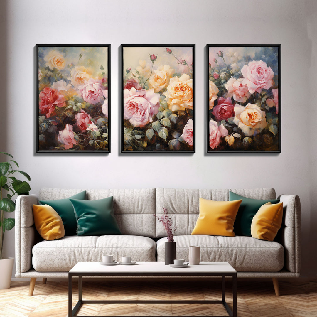 Colorful Art, Roses, Flower Wall Art, Floral Print, Canvas Print, Set Of 3 Prints, Wall Art, 3 Piece Wall Art, Office Decor, Kitchen Art