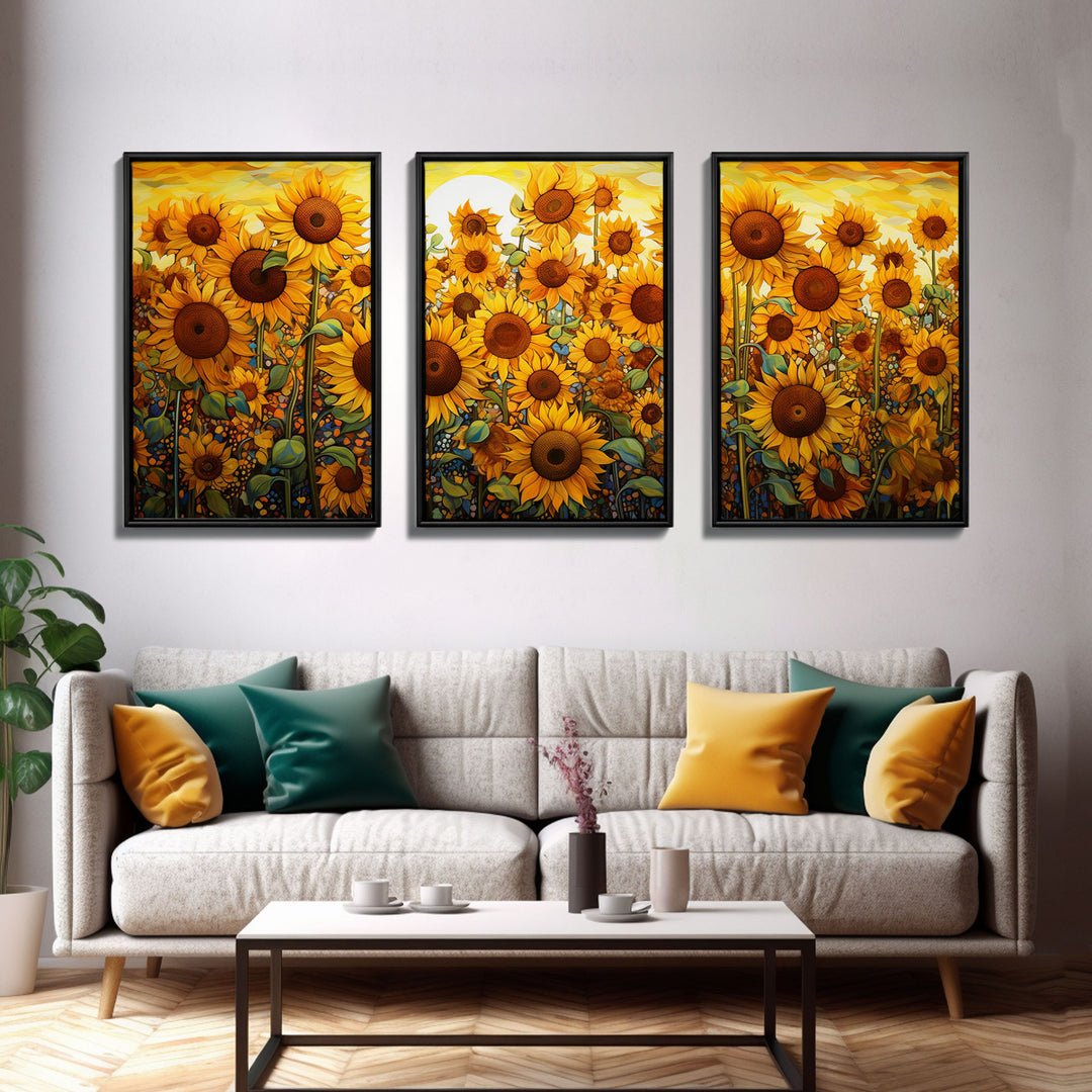 Sunflowers Wall Art, Wildflower Wall Art, Spring Decor, Canvas Print, Set Of 3 Prints, Wall Art, 3 Piece Wall Art, Living Room Prints