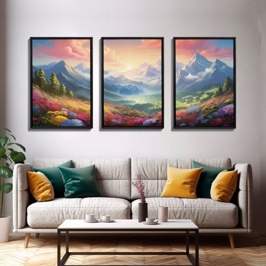 3 Piece Mountain Painting Set, Original Art, Framed Canvas Prints, Colorful Wall Art, Landscape Paintings, Living Room Decor, Wall Hanging